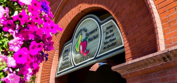 Market entrance with flowers